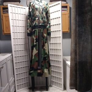 Camouflage Short Jacket With Long Attached Skirt